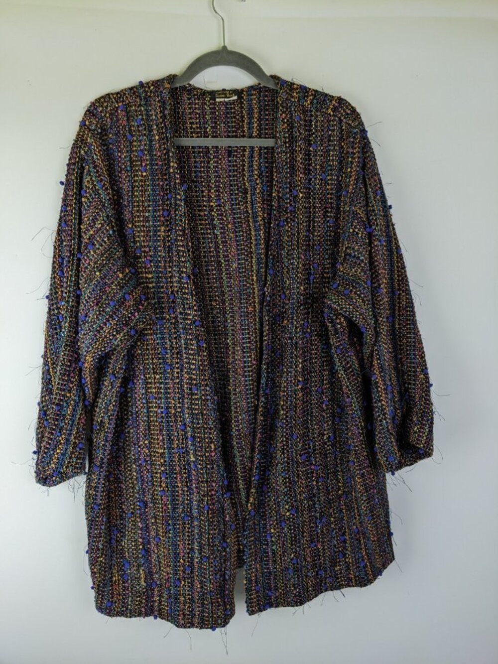 Vintage Susan Carli Handwoven Open Front Cardigan Multicolor Womens Size Large